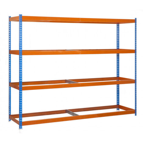 Rayonnage métallique industriel, 2000x2100x600 mm, point de pliage 500 kg, 4 hauteurs, sans plateaux, bleu/orange - SimonRack