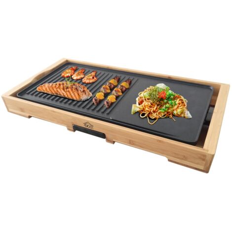 Plaque teppanyaki électrique ST3150 – 2200 W – Largeur 510 mm – Revêtement antiadhésif – Cadre en bambou – DCG