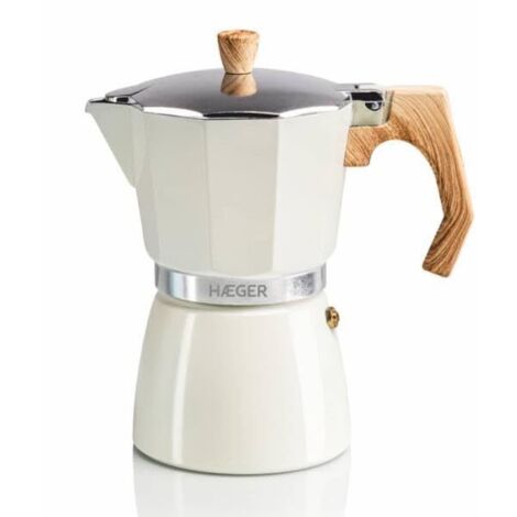 Cafetière italienne moka 6 tasses – Design beige élégant – Fonctionne avec café moulu – Préparation rapide et savoureuse – Haeger