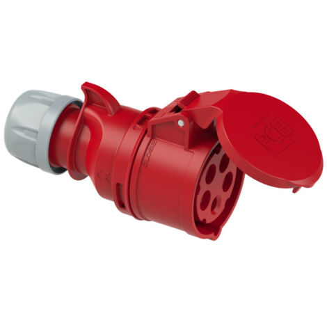 Prise industrielle portable femelle rouge 32A 5P 400V 6h IP44 – Borne à vis – Pour chantiers humides – Matériau plastique – PCE (1/3)