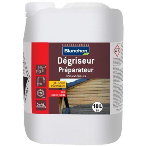 Blanchon – Dégriseur bois professionnel 10 L – Élimine grisaillement et salissures – Pour tous types de bois – Application facile sur surfaces verticales