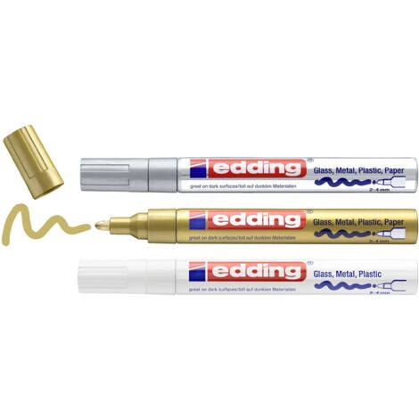 Edding 4-750-3-999 Marqueur peinture or (métallisé), argent (métallisé), blanc métallique 2 mm, 4 mm (1/5)