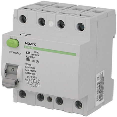 Interrupteur différentiel 40A 30mA – IP20 – Capacité de court-circuit 6kA – Montage sur rail DIN – Couleur blanche – Noark