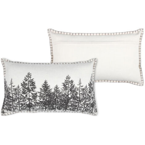 Coussin forêt esprit montagne en velours de coton imprimé Ecru 35x60 cm (1/2)