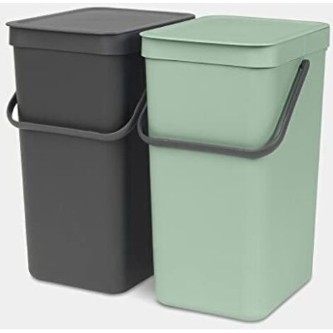 Poubelle tri brabantia 2 compartiments 16 litres vert jade gris (1/3)