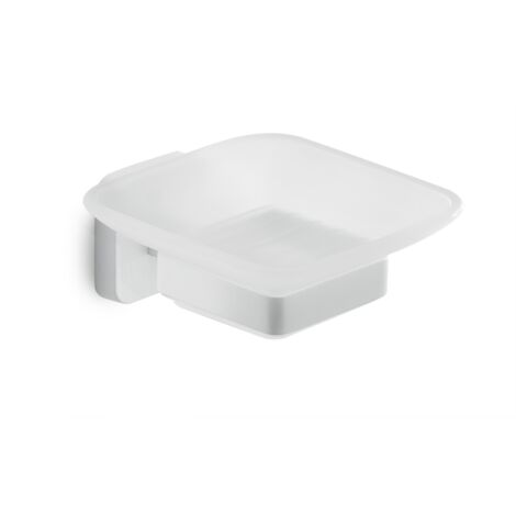 Gedy Porte-savon Tonga Blanc Mat - Acier Inox, Cromall et Verre Satiné - Fixation à Vis ou Adhésif Double-Face - 10,5x11,6x5 Cm (1/3)