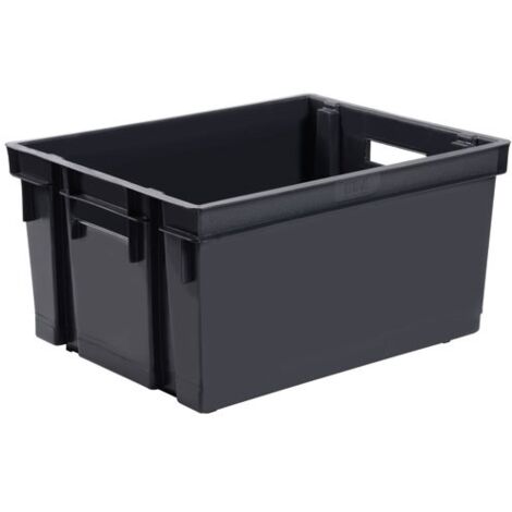 EDA – Bac de rangement 50 L en plastique recyclé – Dimensions 56 x 41 x 29,5 cm – Empilable et emboîtable – Coloris gris