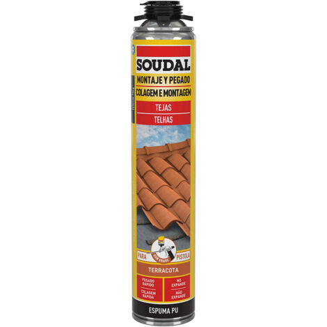 Soudal – Mousse polyuréthane expansive pour tuiles – Pistolet inclus – 750ml – Résistante à la chaleur et au gel – Collage rapide sur béton, métal, bois (1/4)