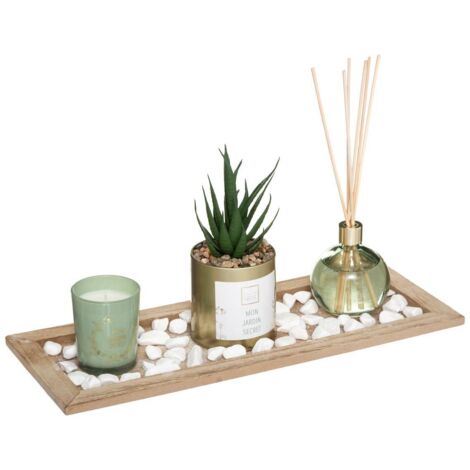 Atmosphera – Coffret senteur eucalyptus avec diffuseur en verre 90ml, bougie 70g, plateau bois 36x14cm – Accessoires décoratifs inclus