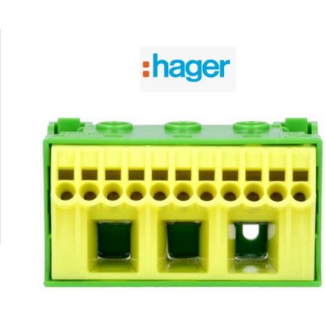 Hager – Bornier terre sans vis 11x4mm2 – 3x25mm2 – 14 positions de serrage – Courant nominal 63A – Tension 230V – IP2