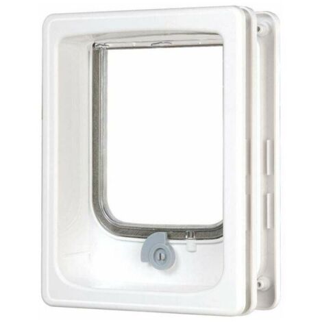 Chatiere 4 positions avec tunnel - ZOLUX - L20 x H25 cm - Pour porte bois, PVC, métal - Catwalk - Blanc (1/8)