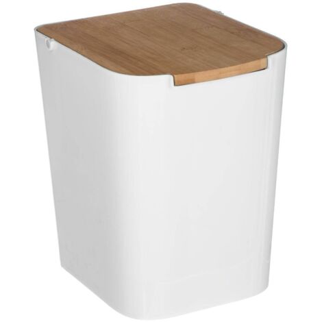 5Five Simply Smart – Poubelle de salle de bain 5L – Couvercle en bambou amovible – Dimensions 22,4x18,3 cm – Polypropylène blanc pour hygiène optimale (1/7)