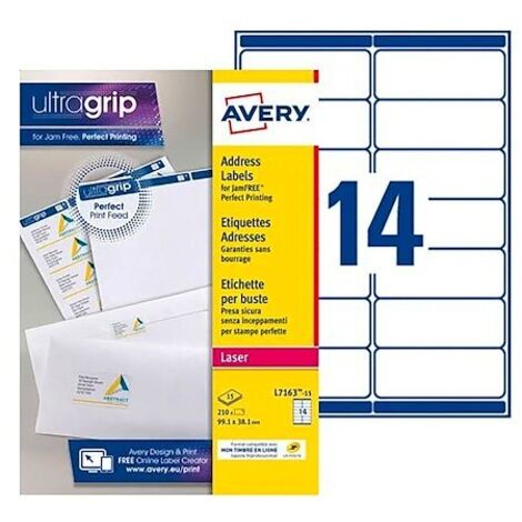 Étiquettes adresses expédition laser 99,1 x 38,1 mm Avery L7163-15 - Boîte de 210 (1/5)