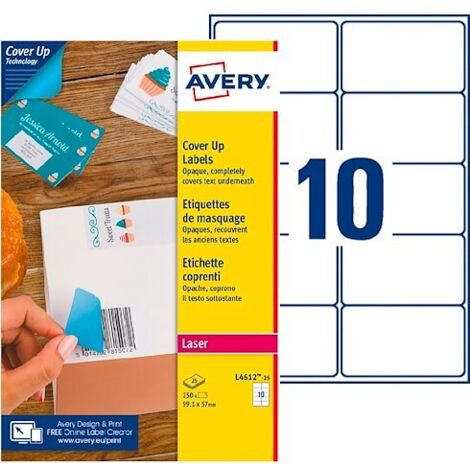 Etiquettes opaques de masquage laser 99,1 x 57 mm Avery blanche - Boîte de 250 (1/2)