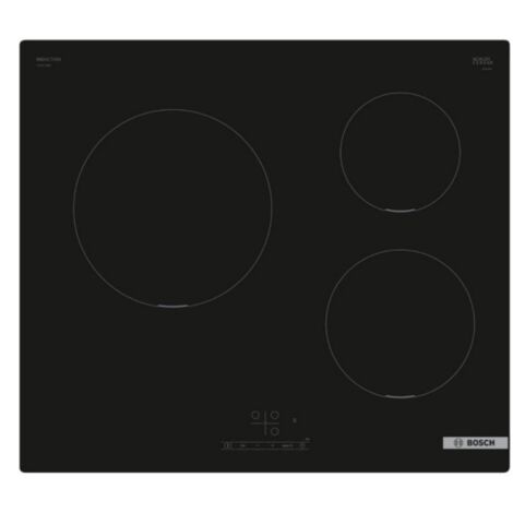 Bosch – Table de cuisson à induction 60cm 3 feux noir – Puissance 3700W avec fonction PowerBoost – Commandes tactiles TouchSelect - PUC611BB5E