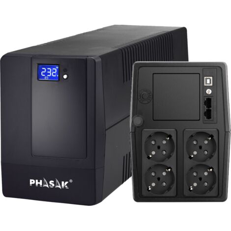 Onduleur interactif 1000 VA – Régulateur de tension automatique – Écran tactile – Protection contre surtensions – Pour bureaux et habitations – Phasak (1/5)