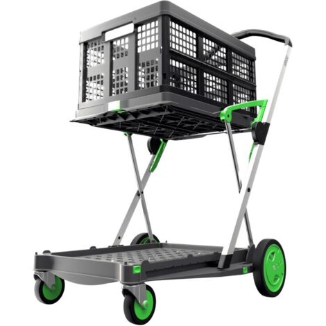 Chariot pliable CLAX avec caisse pliable 46L – Charge utile 60 kg – Dimensions 1020 x 550 x 910 mm – 4 roues caoutchouc non tachant – Protaurus (1/10)