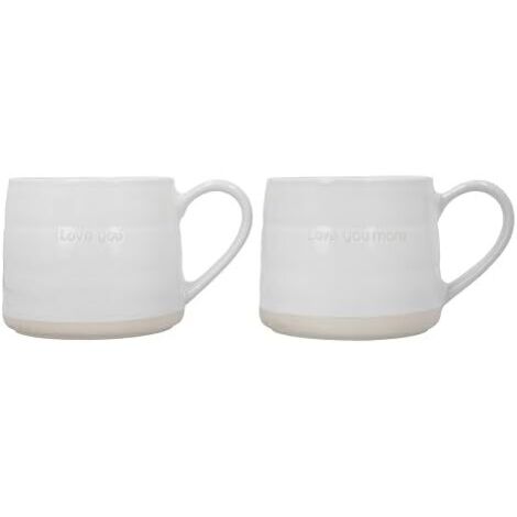 Mikasa Tasses fermières de Gres avec message de Love, set de 2 tasses pour thé, café et chocolat chaud, 380ml, dans boîte cadeau de, lavable au lave-vaisselle et au micro-ondes (1/5)