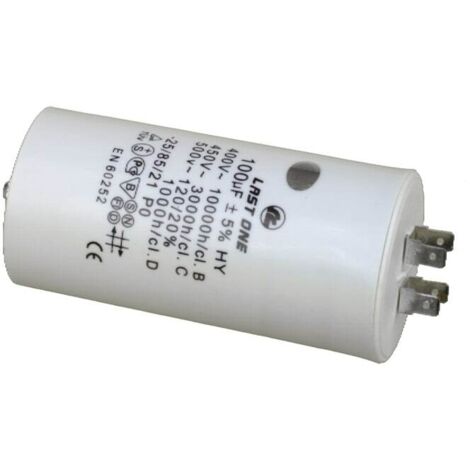 Condensateur 100 µF 450 V 5021879805997 – Pour appareils électroménagers – Hauteur 12 cm – Diamètre 6 cm – Conception robuste pour réparations – Universeel (1/2)