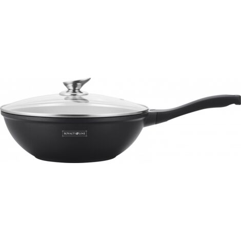 Wok avec couvercle - Revêtement effet Marbre - D 28 cm - Noir - Livraison gratuite (1/5)