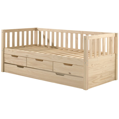 Lit banquette 90x200 sommier 3 tiroirs et tiroir de lit inclus Vipack Fritz - Bois (1/5)