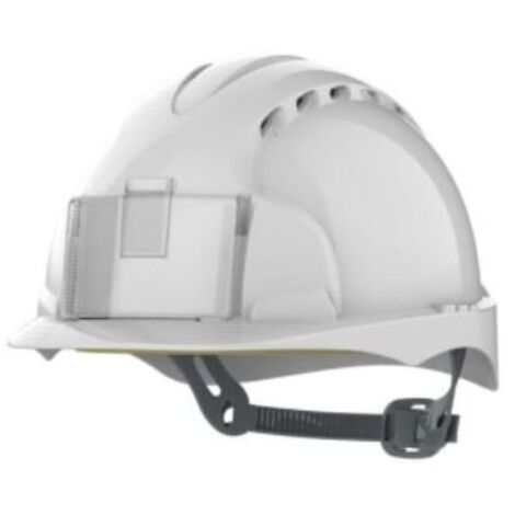 JSP – Casque de sécurité EVO2 Badge ventilé – Calotte polyéthylène haute densité – Visière courte – Norme CE Cat II EN 397 – Support de lampe intégré