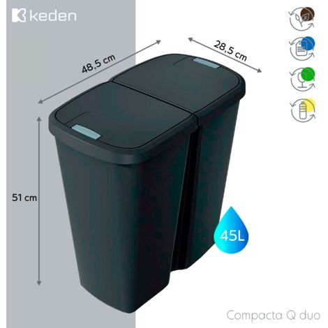 Keden Poubelle Lisse Avec Couvercle 80 Litres - Noire, Idéale Jardin, Compost Et Recyclage