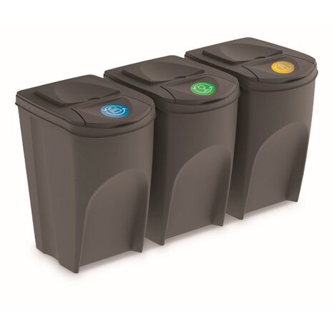 Lot de 3 poubelles SORTIBOX 3x35L marron – Capacité 105L – Pour tri sélectif – Dimensions 39,2 x 29,3 x 49,5 cm – Prosperplast