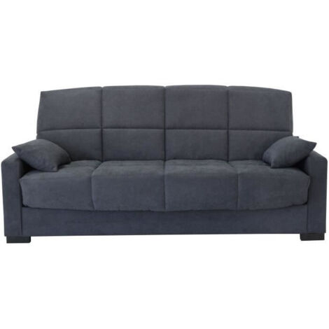 Les Tendances – Canapé convertible clic-clac 3 places – Tissu gris anthracite – Dimensions L223 x P96 x H103 cm – Coffre de rangement intégré (1/5)