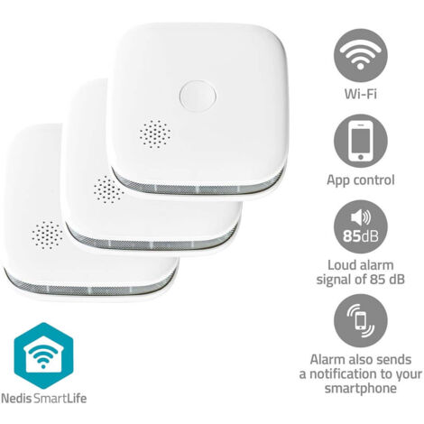 Detecteur de fumee smartlife wi fi alimente par batterie cycle de vie du capteur 10 ans en 14604 max autonomie de la batterie 24 mois 85 db blanc 3 pieces (1/5)