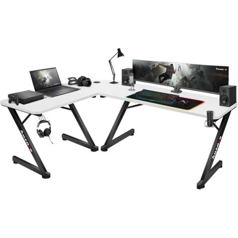 Bureau gamer Huzaro Hero 7.0 blanc – Plateau MDF 1,5cm – Structure aluminium noir – Design ergonomique avec gestion des câbles (1/5)