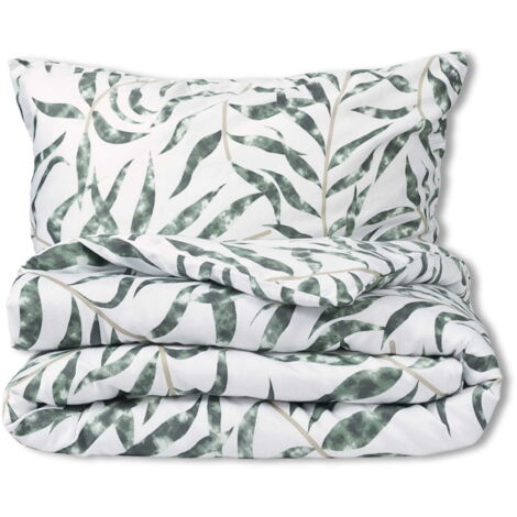 Parure de lit en satin 160x200 EXCLUSIVE Feuilles aux tons verts (1/5)