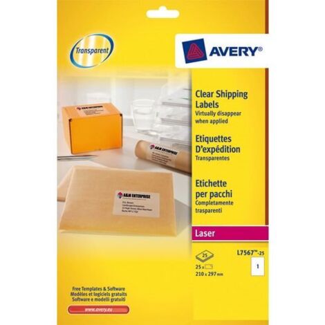 Avery L7567-25 étiquette auto-collante Rectangle aux angles arrondis Permanent Transparent 25 pièce(s) (1/3)