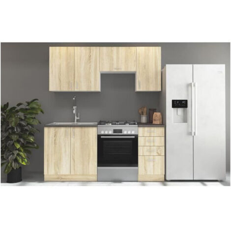 SARA Cuisine complete modulable - 5 éléments - Décor chene sonoma - L 180 cm - Plan de travail non inclus (1/5)
