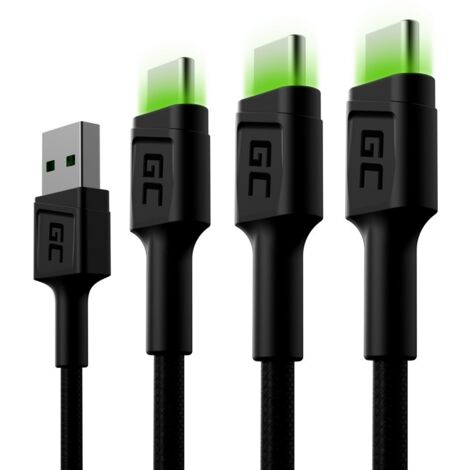 Câble USB Green Cell KABGCSET03 2 m USB A USB C Noir (1/3)
