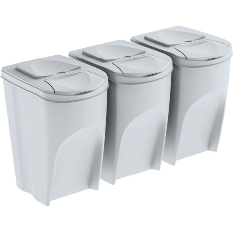 PROSPERPLAST SET 3 X 35 L POUBELLE DE RECYCLAGE SORTIBOX - ASHEN IKWB35S3-427C (1/5)