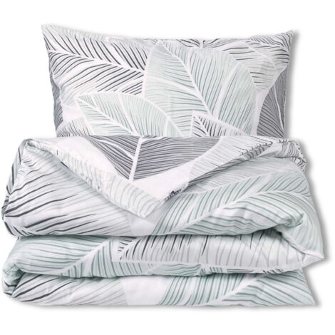 Parure de lit en satin 160x200 EXCLUSIVE Feuilles dans les tons de vert et de gris (1/5)