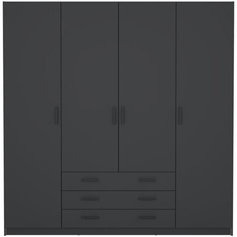 Ebuy24 – Armoire penderie 183 cm – 4 portes – 3 tiroirs – Gris mat – Design moderne pour rangement optimisé