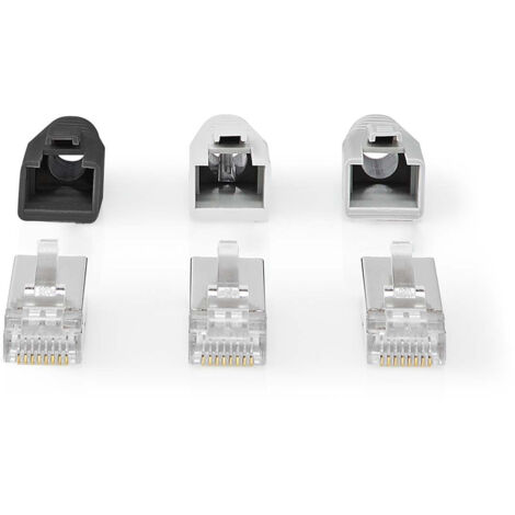 Connecteur rj45 rj45 pass through ftp cat6a pleinbrin droit plaque or 10 pcs pvc gris noir blanc emballe (1/5)