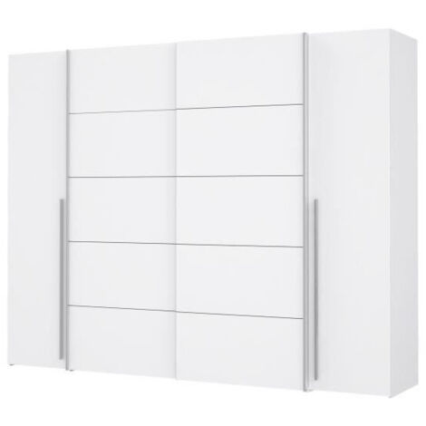 Les Tendances – Armoire 2 portes battantes et 2 portes coulissantes – Blanc mat – L 270,3 x P 61,2 x H 210 cm – 8 tablettes et 2 tringles à habits