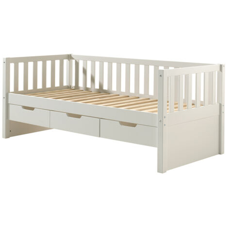 Lit banquette 90x200 sommier et 3 tiroirs inclus Vipack Fritz - Blanc (1/4)