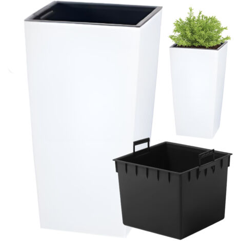 Pot à réserve d'eau carré blanc 24cm – Plastique durable résistant aux intempéries – Pour intérieur et extérieur – Design moderne – Prosperplast - DURS240