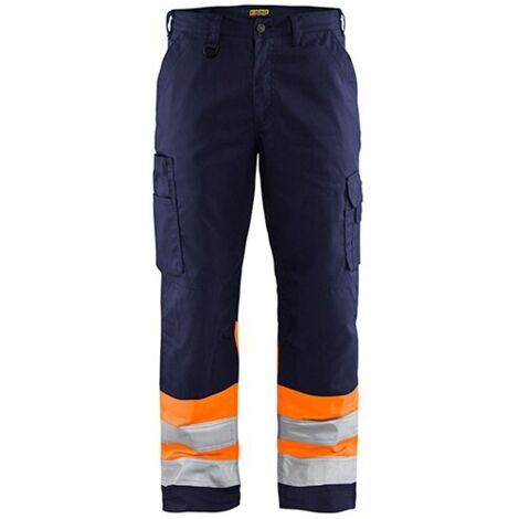 Pantalon de travail haute visibilité 1564 - Marine/Orange fluo M - FR(42) - SE(C48) - Courtes (1/2)