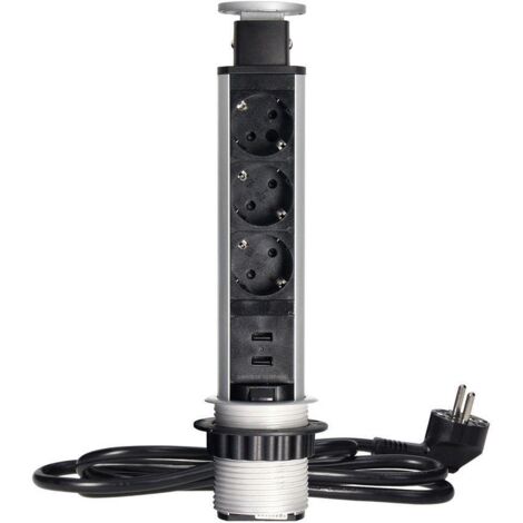 Prise encastrée 6 cm 3 x 250 V avec chargeur USB verrouillable 1,8 m OR-AE-1349 (GS) Schuko (1/5)