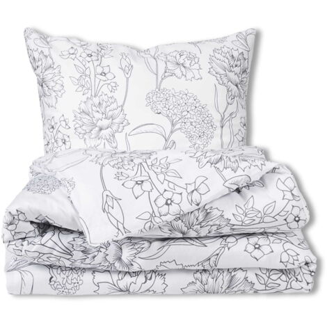 Parure de lit en satin 160x200 EXCLUSIVE Fleurs en gris printemps (1/5)