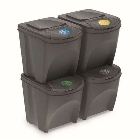 Lot de 4 poubelles de recyclage 100L – Plastique durable – Dimensions 39x29x33 cm – Pour tri sélectif papier, verre, plastique, organiques – Prosperplast