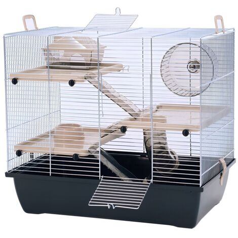 Cage pour rongeur INTER-ZOO Pinky 3 en zinc noir 500x330x455 mm – Espace confortable pour hamsters – Garantie 3 ans