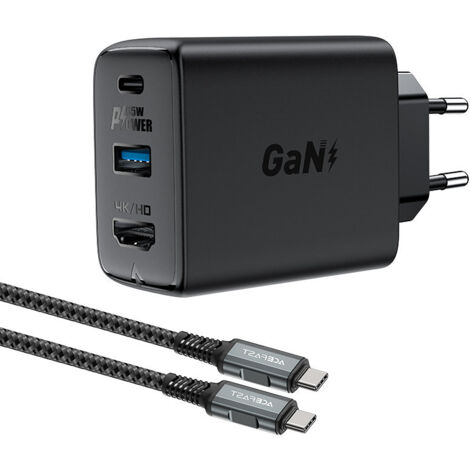 Chargeur mural 2 en 1 avec câble USB-C + adaptateur USB-C - HDMI 4K noir (1/5)