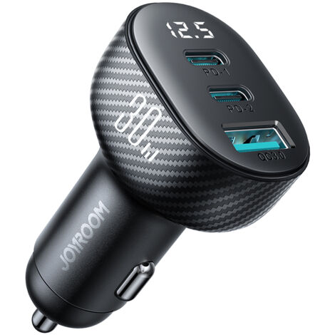 Chargeur de voiture Joyroom JR-CCD04 30 W avec 2 ports USB-C et USB-A et écran - Noir