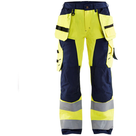 Pantalon de travail haute visibilité femme 7156 - Jaune fluo/Marine XL - FR(48) - SE(C46) - Courtes (1/4)